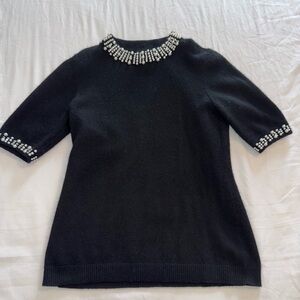 Charter Club Black Sweater with Embellished Neckline Faux Pearl
